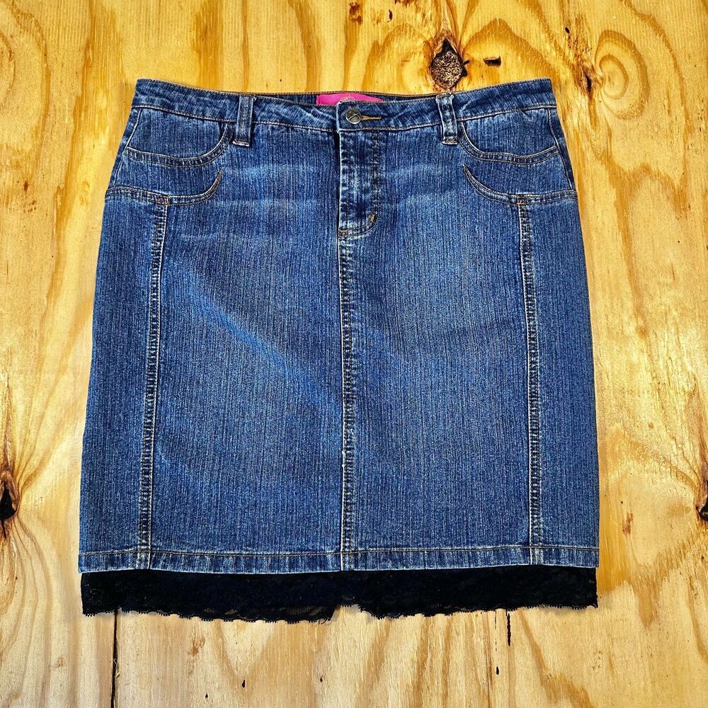 Thalia Sodi Black Lace Hem Denim Skirt - Size 11/12